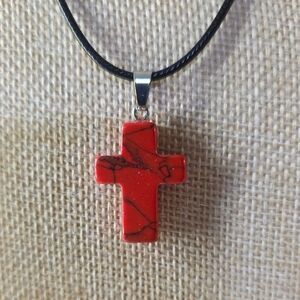 Red Howlite Cross Pendant Necklace